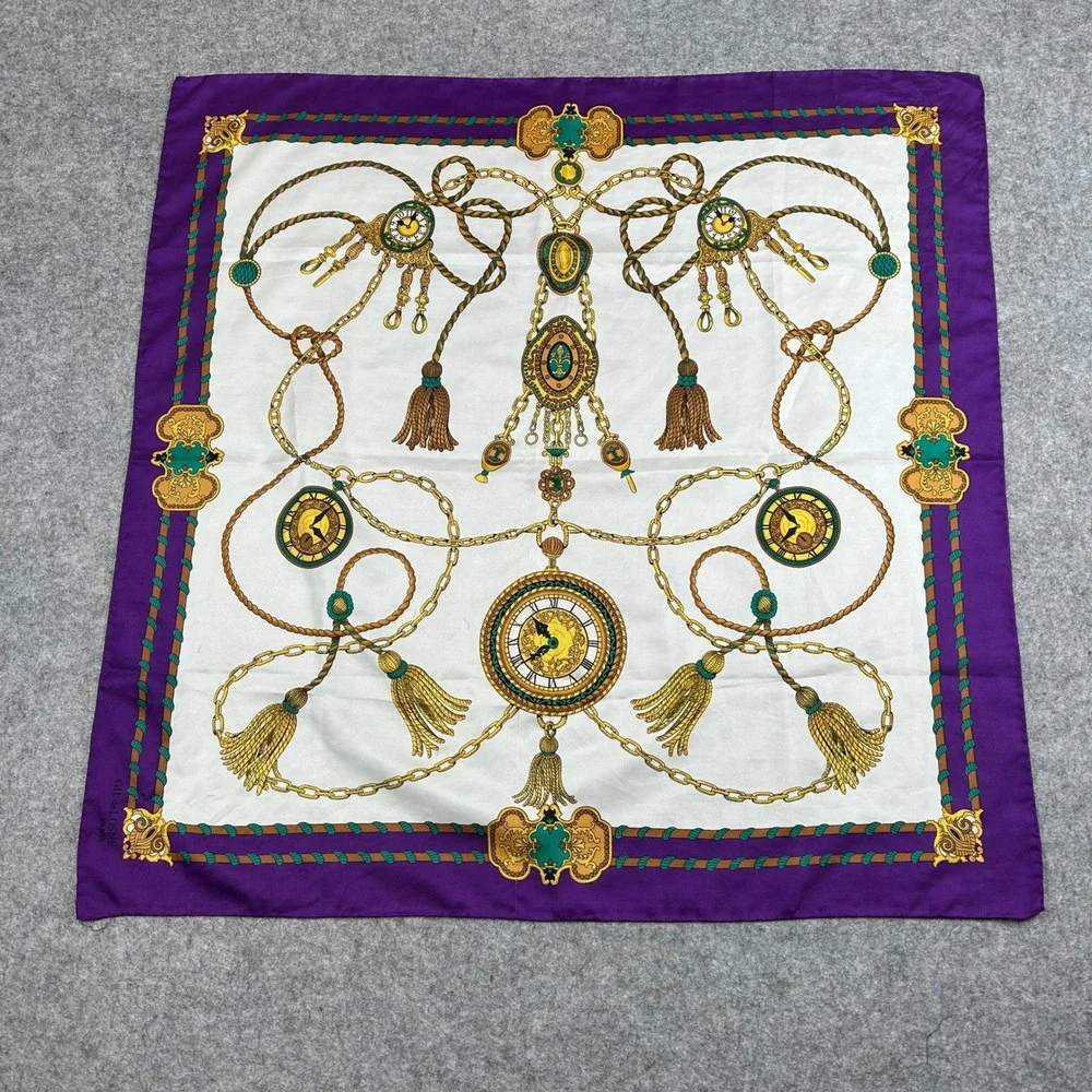 GUC Vintage Gil De Losne Paris Scarf Purple White Gold Old Money Classic Prep